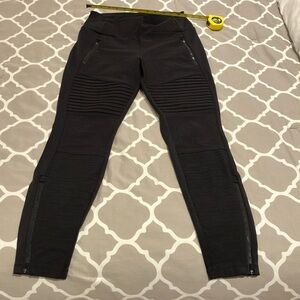 Athleta Black Leggings with Moto-Inspired Design